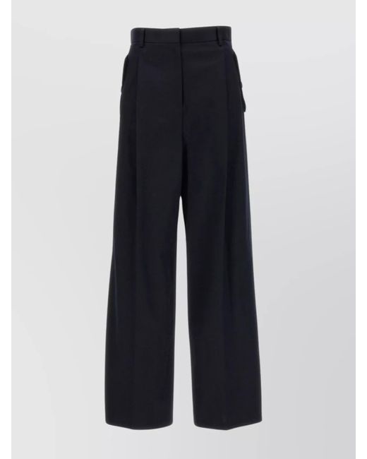Lanvin Blue Cotton Pleated Wide-Leg Trousers