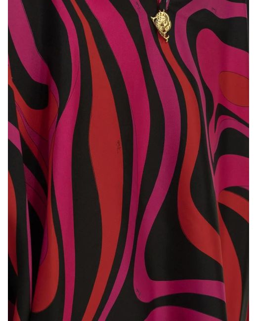 Emilio Pucci Red Marmo Caftan Top Long Sleeves Tie Back