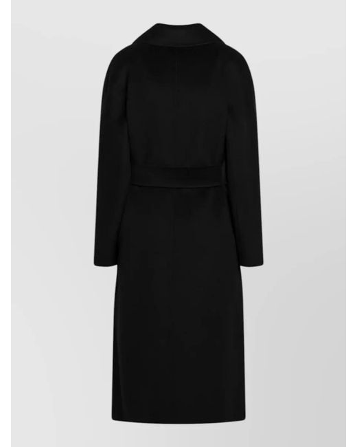 Max Mara Black Long Jacket Belted Waist Notched Lapels