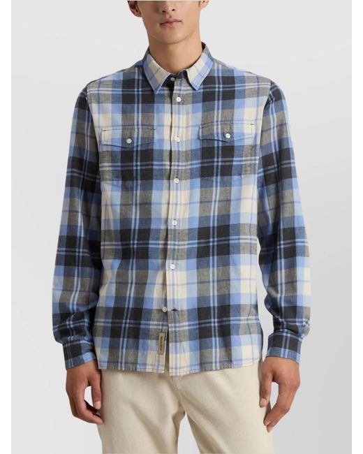 Woolrich Blue Cotton Flannel Shirt for men