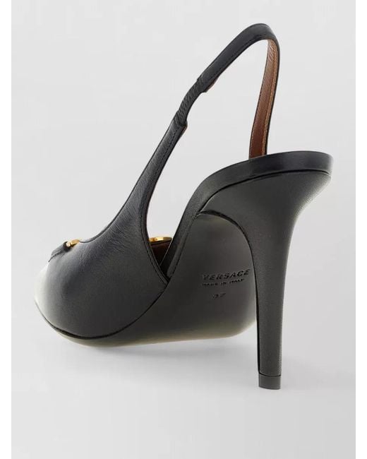 Versace Black Leather Slingback Mules