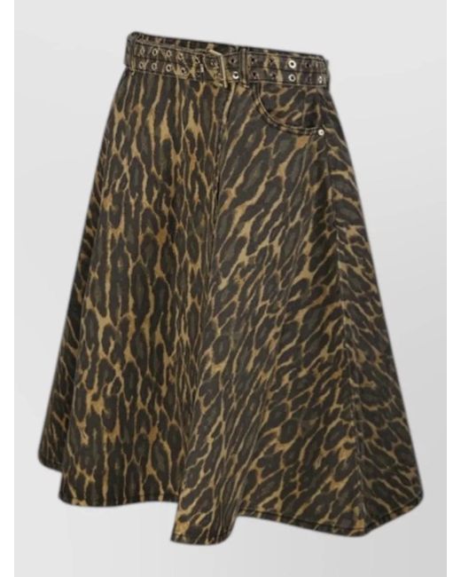 Ganni Green Denim Printed Wrap Midi A-Line Skirt