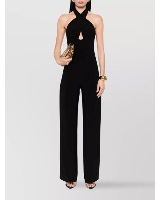 Norma Kamali Black Cross-Halter Cutout Jumpsuit
