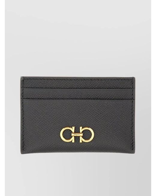 Ferragamo Gray Gancini Textured Leather Card Holder