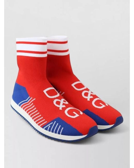 Dolce & Gabbana Red Knit Logo Sock Sneakers for men
