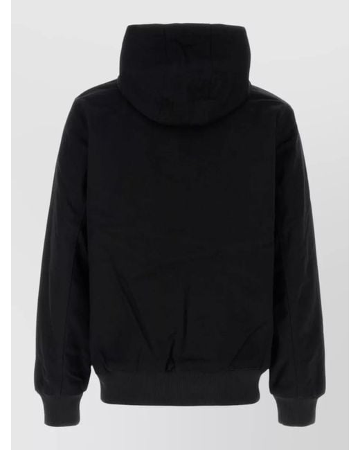 Carhartt Blue Hooded Jacket Front Pockets Ribbed Cuffs Hem