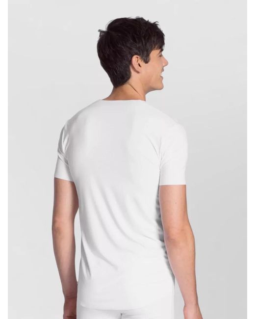 Calida White V Neck Stretch T Shirt Short Sleeves for men