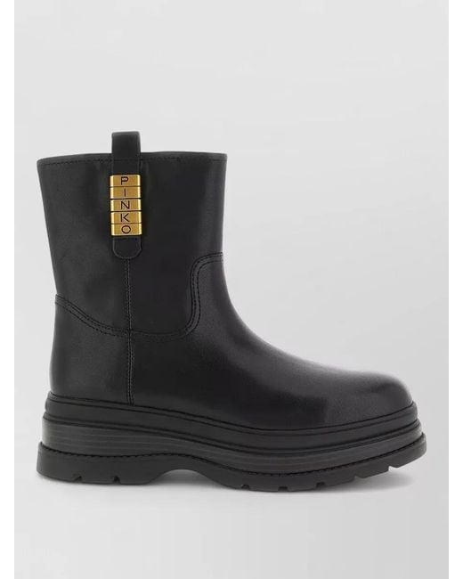 Pinko Black Leather Ankle Boots