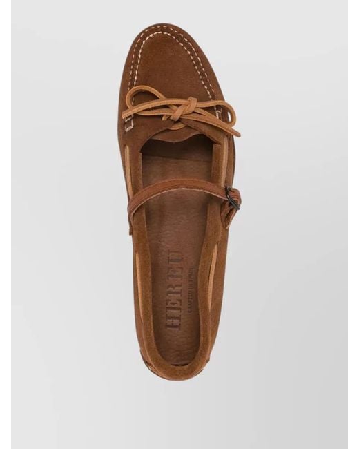 Hereu Brown Lorea Suede Leather Loafers Bow Buckle