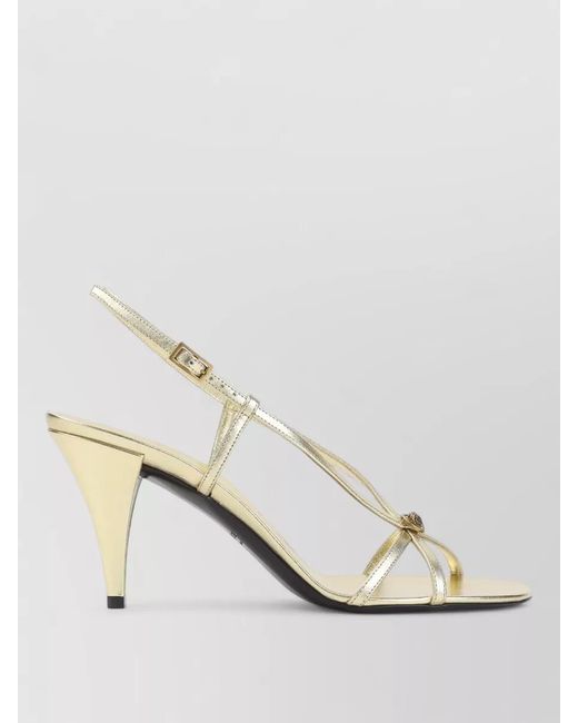 Versace Natural Laminated Square Toe Sandals Sculpted Heel