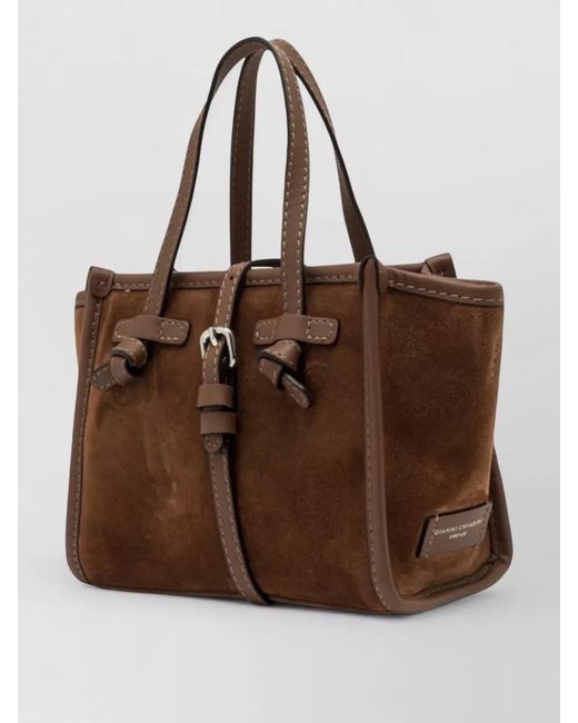 Gianni Chiarini Brown Marcella Suede Shoulder Bag Double Handles