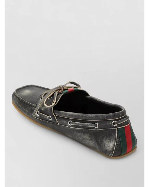 Gucci Black Boat Shoes Contrast Stripe Rubber Sole for men