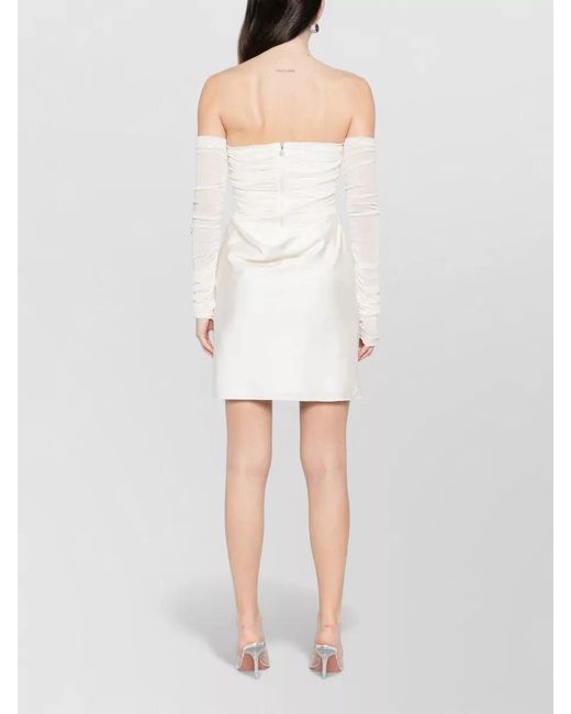 ROTATE BIRGER CHRISTENSEN White Satin Ruched Off Shoulder Mini Dress