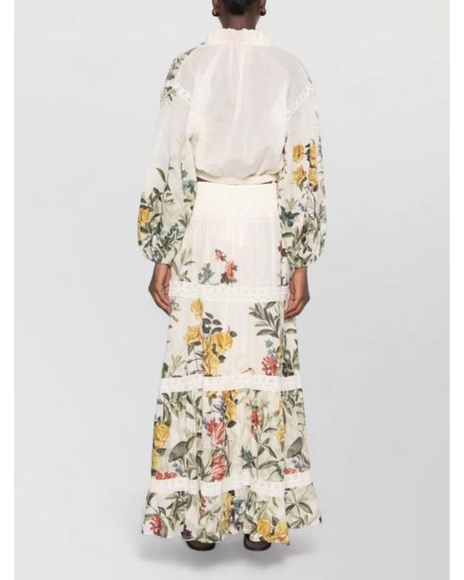 Alice + Olivia Natural Cassie Cropped Blouse Bohemian Floral Lace
