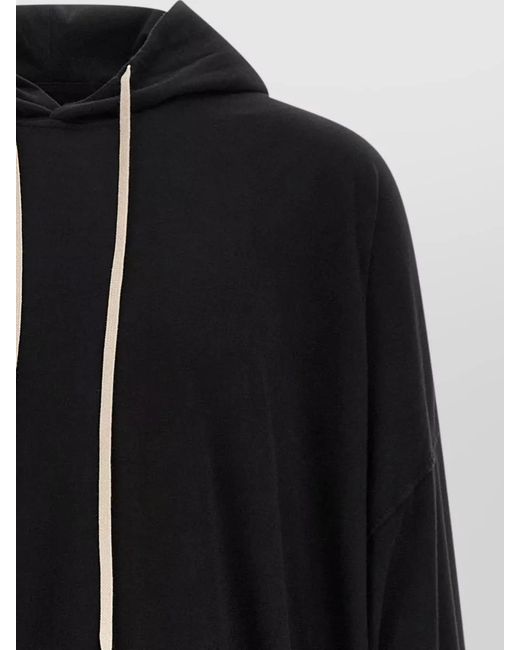 Rick Owens Black Hooded Sweater Kangaroo Pocket Ribbed Trims for men