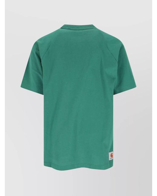 Carhartt Green Crew Neck Graphic Print Ribbed Collar T-Shirt for men