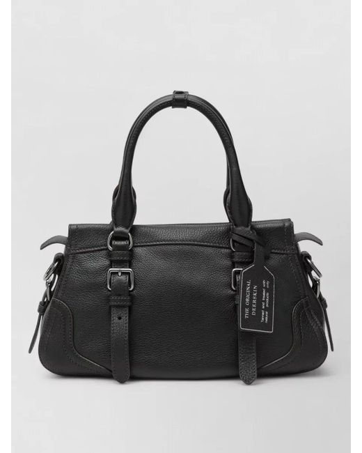 Prada Black Shoulder Bag Buckle Detail Textured Leather Top Handle