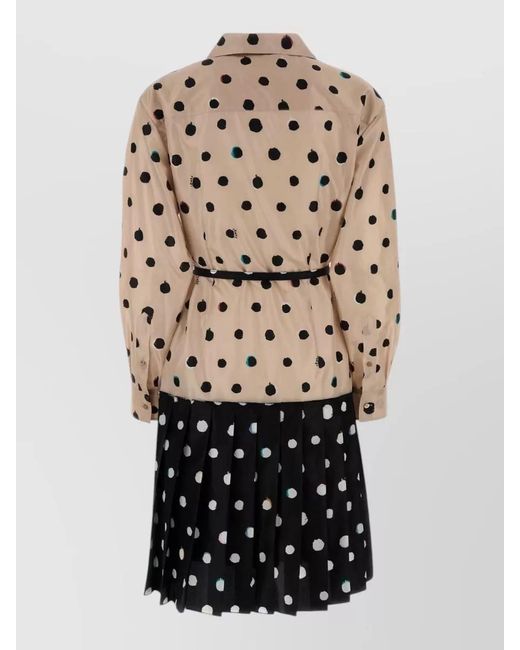 Fendi White Silk Dress Belted Waist Long Sleeves