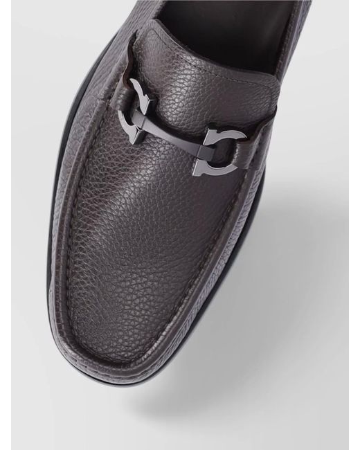 Ferragamo Brown Leather Loafers With Metal Bit Detail for men
