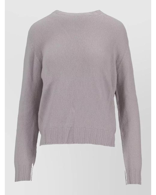 LA ROSE Gray Crew Neck Knitwear Long Sleeves Ribbed Trims