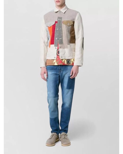 Junya Watanabe White Patchwork Jacket Long Sleeves Chest Pockets for men