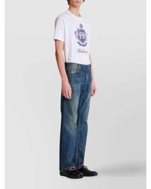 Balmain Blue Denim Straight-Leg Trousers for men