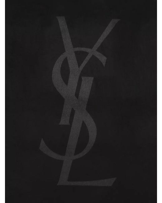 Saint Laurent Blue Silk Logo-Jacquard Fringed Scarf