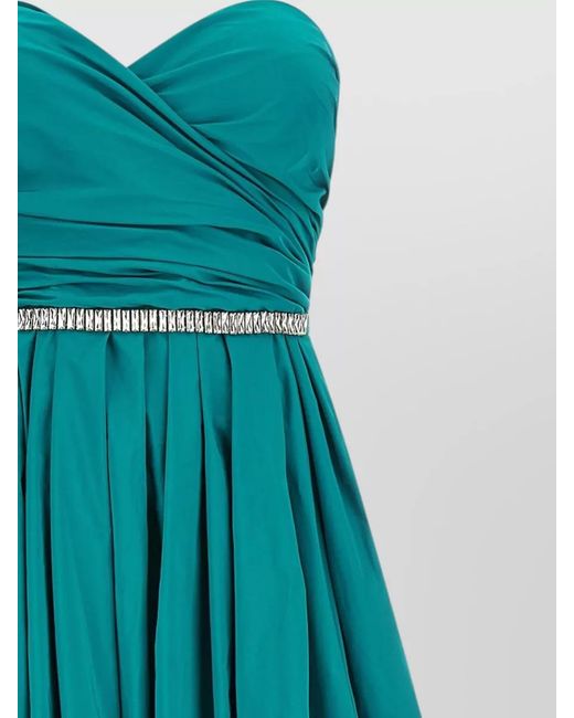 Pinko Blue Dattero Dress Strapless Ruched Bodice Pleated Skirt