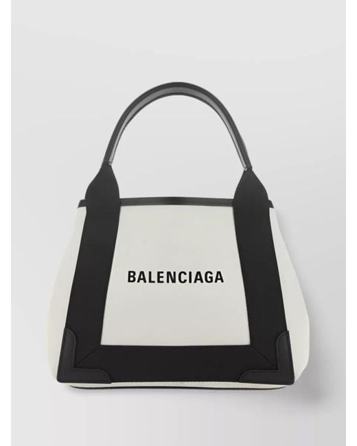 Balenciaga White Cabas Xs Canvas And Leather Tote Bag