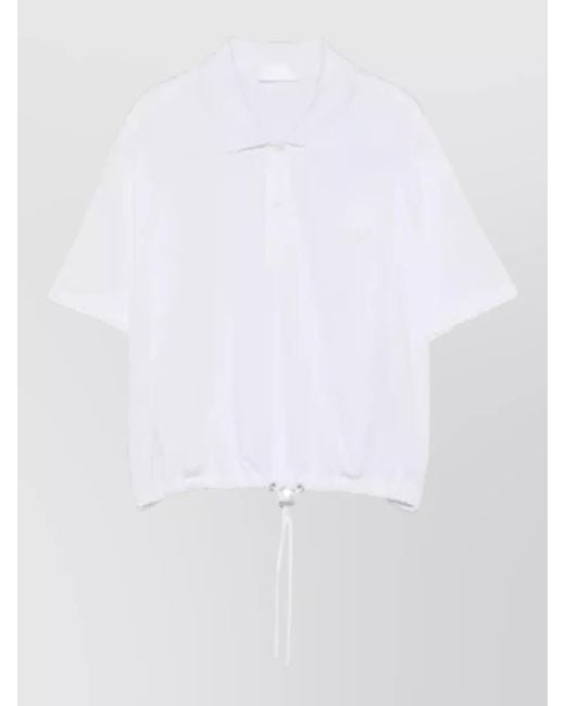 Moncler White Cropped Cotton Piqué Polo Shirt