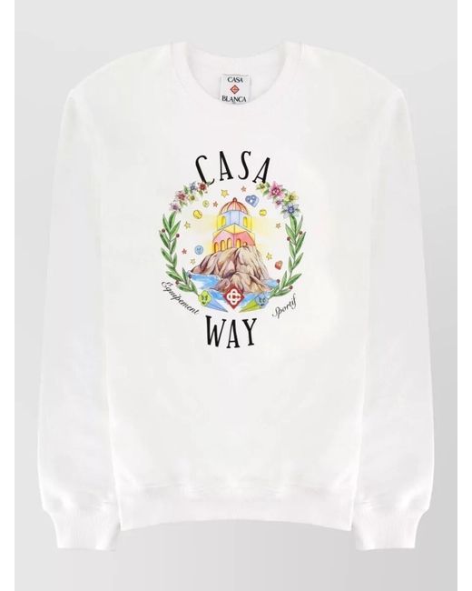 Casablanca White Home Way Crew Neck Graphic Sweatshirt for men