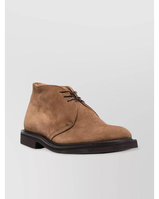 Tricker's Brown Dainite Sole Suede Round Toe Boots for men
