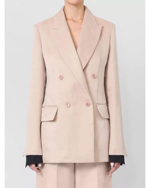 Max Mara Natural Longline Tailored Jacket Notched Lapels Buttons