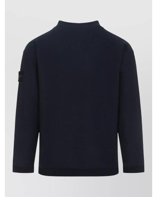 Stone Island Blue Cotton Sweater Long Sleeve Ribbed Trims for men