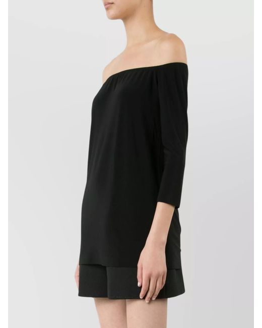 Norma Kamali Black Off-Shoulder Slim-Fit 3/4-Sleeve Blouse