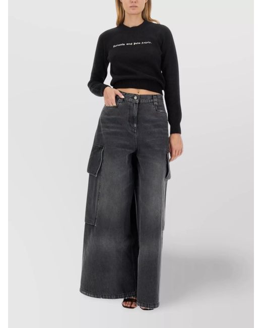 Palm Angels Black Cashmere Cropped Knitted Jumper