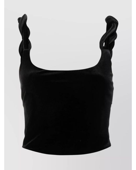 Emporio Armani Black Velvet Twisted-Strap Cropped Tank Top