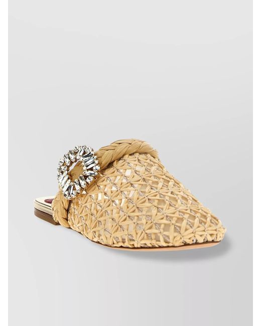 Roger Vivier Metallic Buckle Embellished Flat Sole Pointed Toe Mules