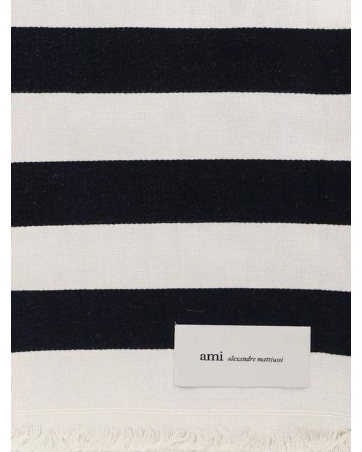 AMI Black Cotton Beach Scarf Striped Design
