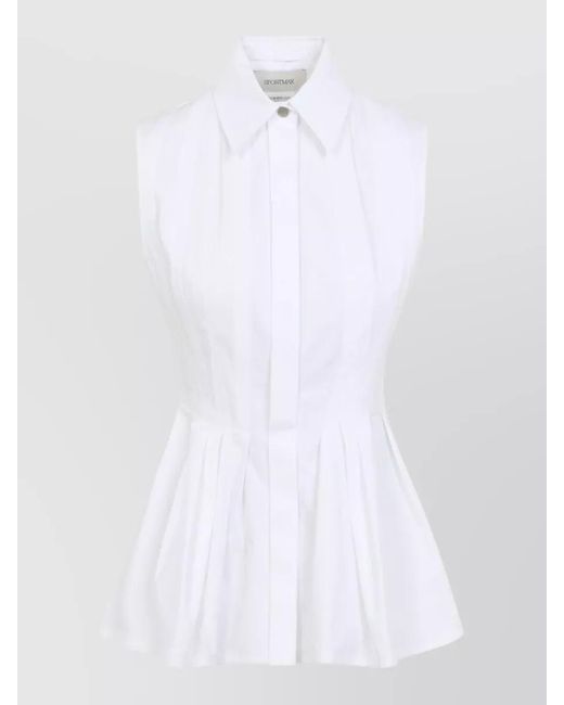 Sportmax White Cotton Sleeveless Peplum Blouse