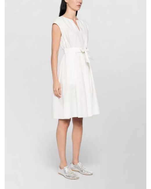 Woolrich White Short Cotton Dress V Neckline Bow