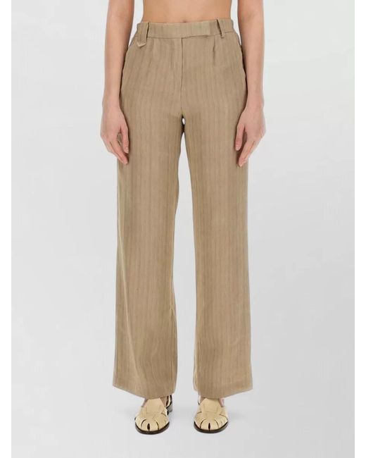 Alysi Natural Linen Trousers Elastic Waist Belt Loops
