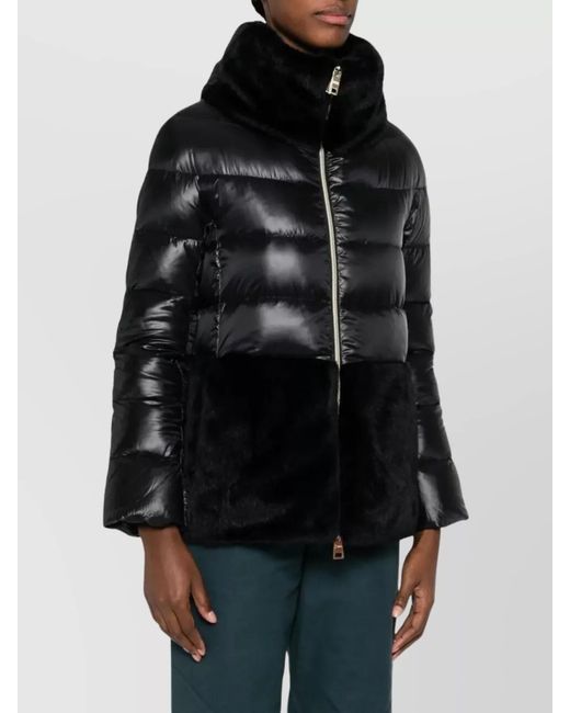 Herno Black Lightweight Nylon Cape Fur Panel