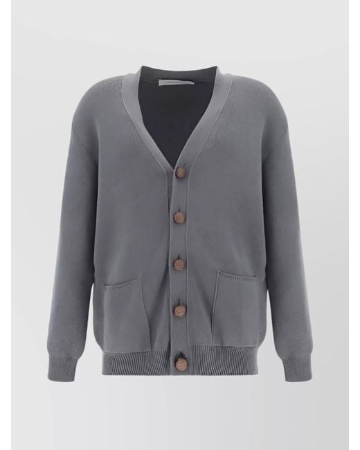 Golden Goose Deluxe Brand Gray Ribbed-Knit V-Neck Cotton Cardigan for men