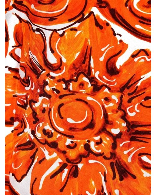Dolce & Gabbana Orange Printed Dress Belted Waist Three Quarter Sleeves