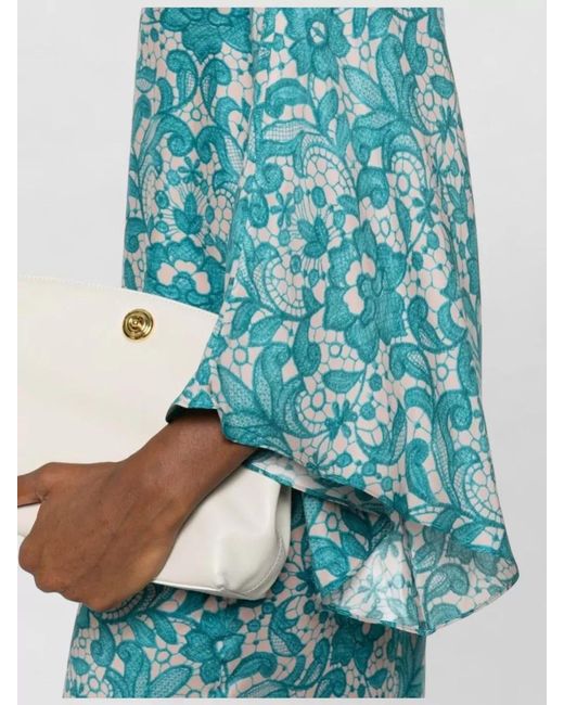 Gianluca Capannolo Blue Robbie Silk Dress Floral Flared Sleeves Maxi