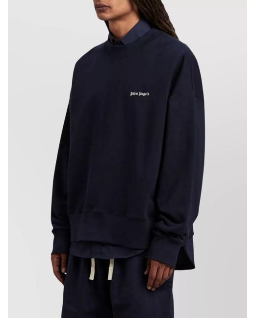 Palm Angels Blue Cotton Oversized Logo-Print Sweatshirt for men