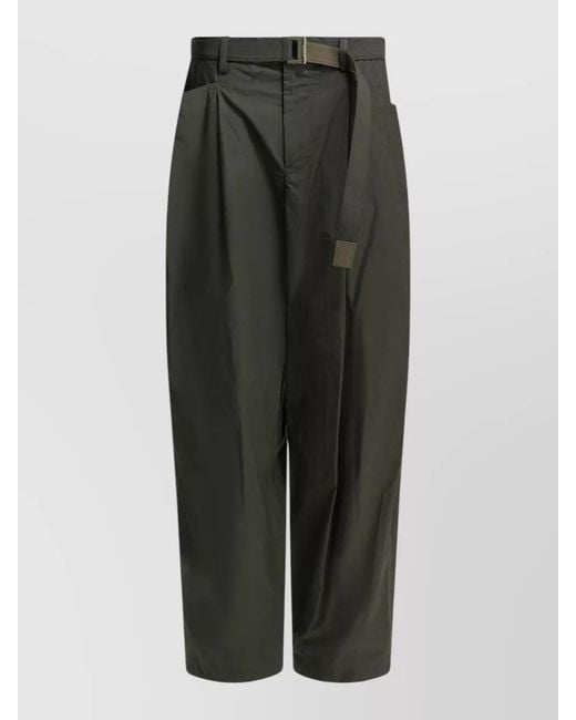 Sacai Black Typewriter Parachute Shorts Belt Loops Pleats for men