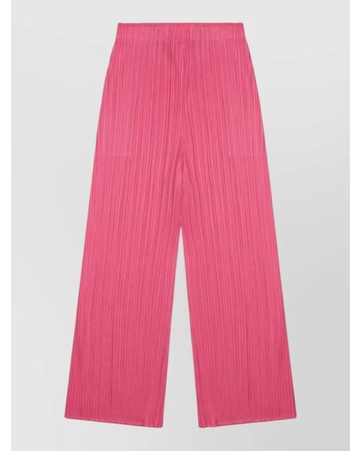 Pleats Please Issey Miyake Pink Wide Leg Trousers Featuring Pleated Design