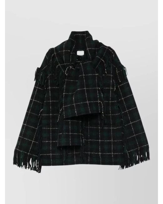 Totême Black Checked Wool Fringed Cape